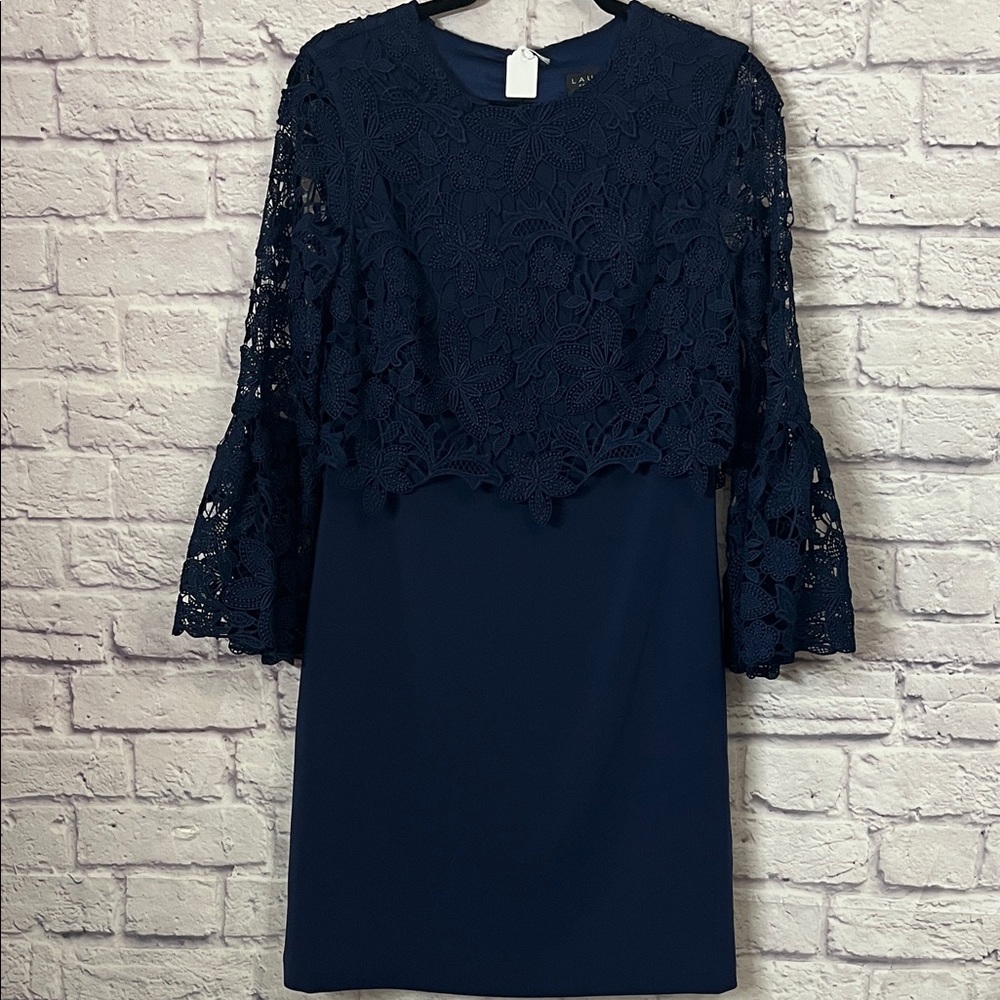 P0010.  Elegant Navy Lace Dress